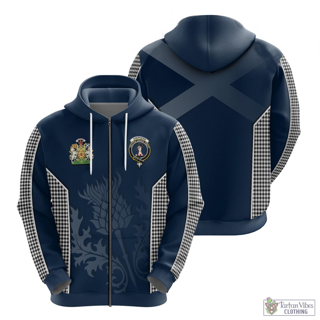 Tartan Vibes Clothing Shepherd Tartan Hoodie with Family Crest and Scottish Thistle Vibes Sport Style