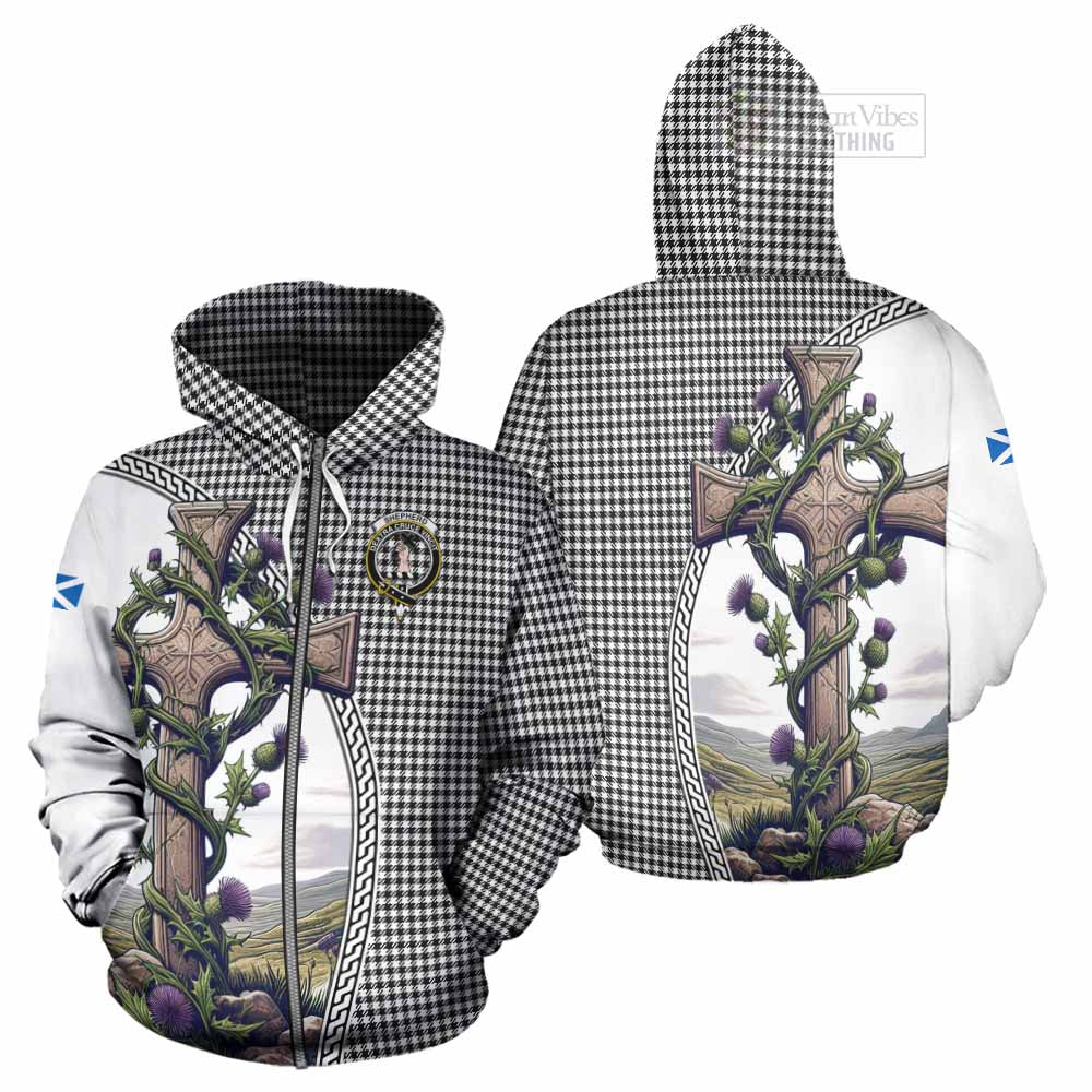 Tartan Vibes Clothing Shepherd Tartan Hoodie with Family Crest and St. Andrew's Cross Accented by Thistle Vines