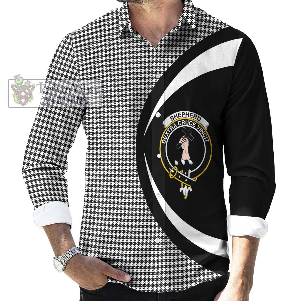 Shepherd Tartan Long Sleeve Button Up with Family Crest Circle Style - Tartan Vibes Clothing