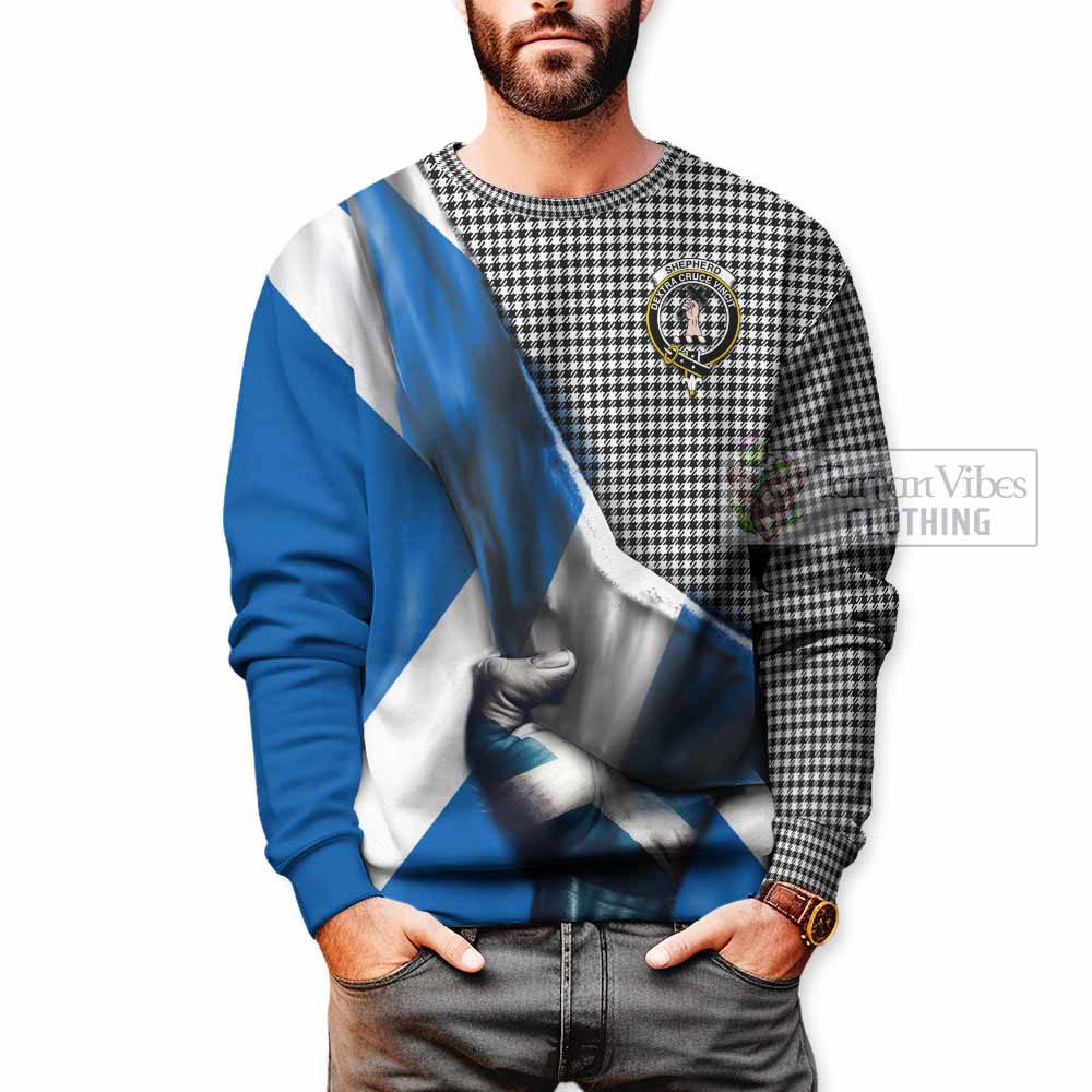 Tartan Vibes Clothing Shepherd Tartan Sweatshirt with Family Crest Scotland Patriotic Style