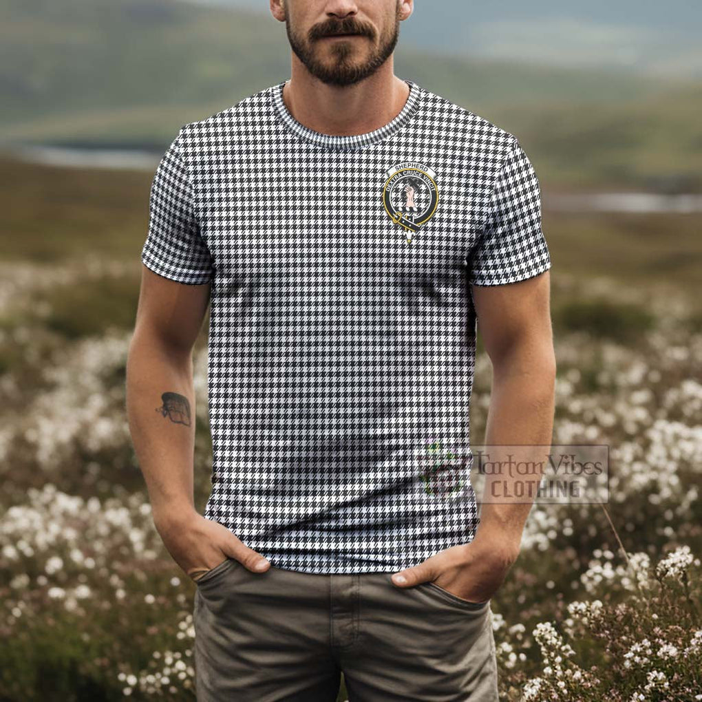 Tartan Vibes Clothing Shepherd Tartan T-Shirt with Family Crest and Bearded Skull Holding Bottles of Whiskey