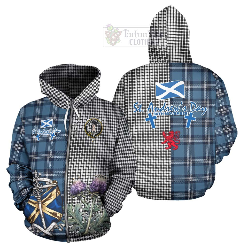 Tartan Vibes Clothing Shepherd Tartan Hoodie Happy St. Andrew's Day Half Tartan Style