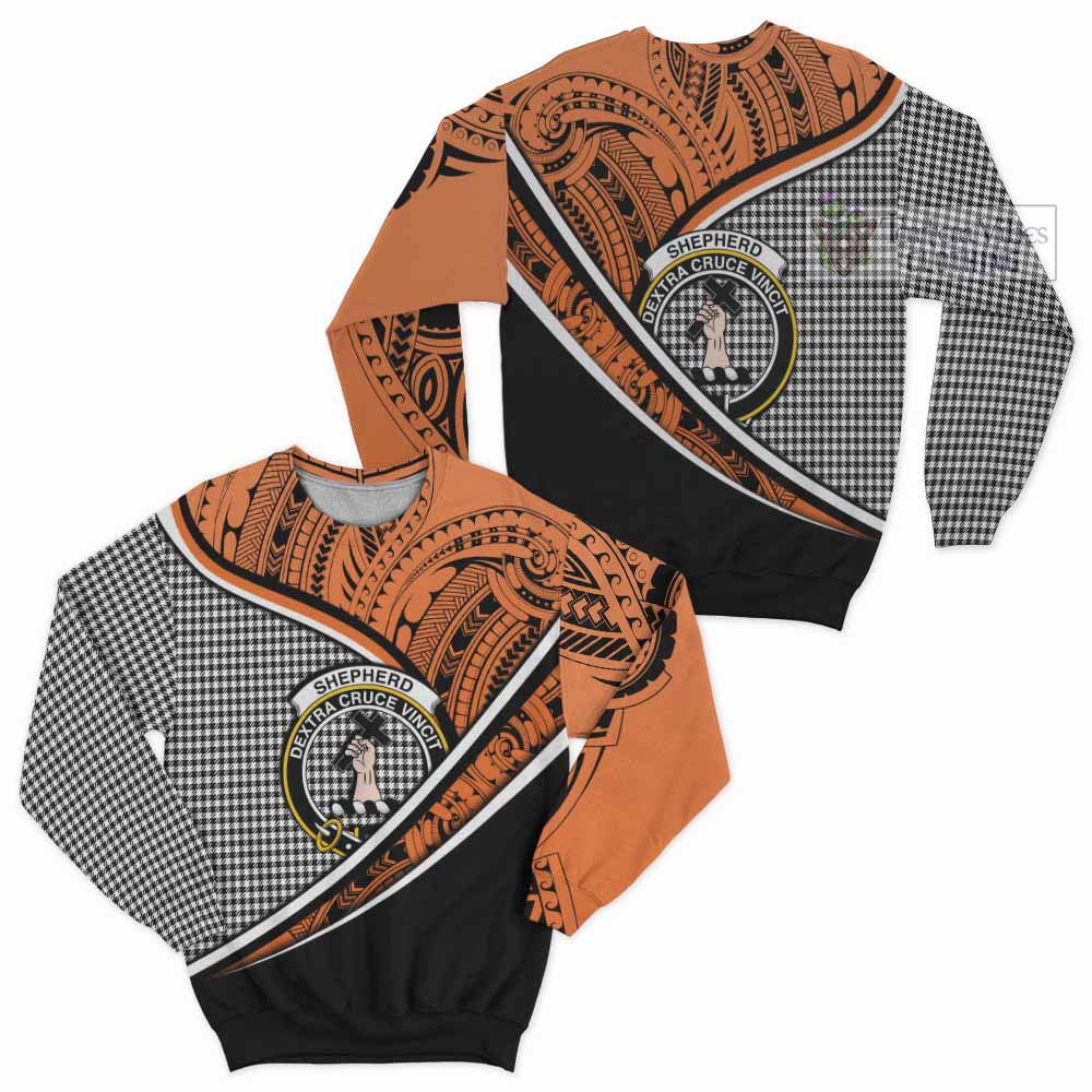 Tartan Vibes Clothing Shepherd Crest Tartan Sweatshirt with Maori Tattoo Style - Orange Version