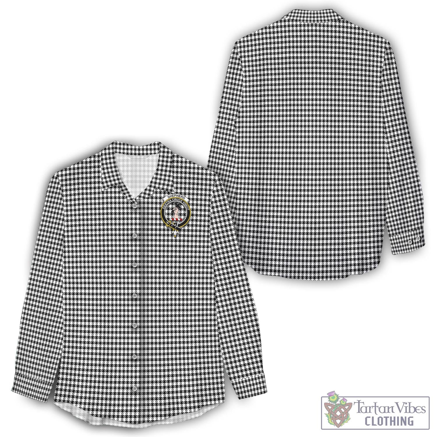 Tartan Vibes Clothing Shepherd Tartan Womens Casual Shirt with Family Crest