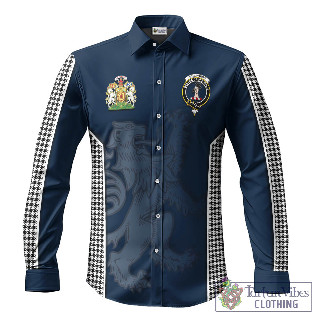 Shepherd Tartan Long Sleeve Button Up Shirt with Family Crest and Lion Rampant Vibes Sport Style