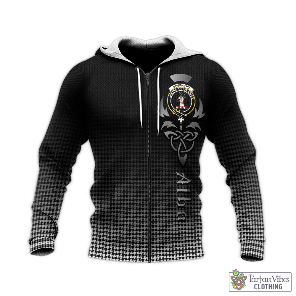 Tartan Vibes Clothing Shepherd Tartan Knitted Hoodie Featuring Alba Gu Brath Family Crest Celtic Inspired