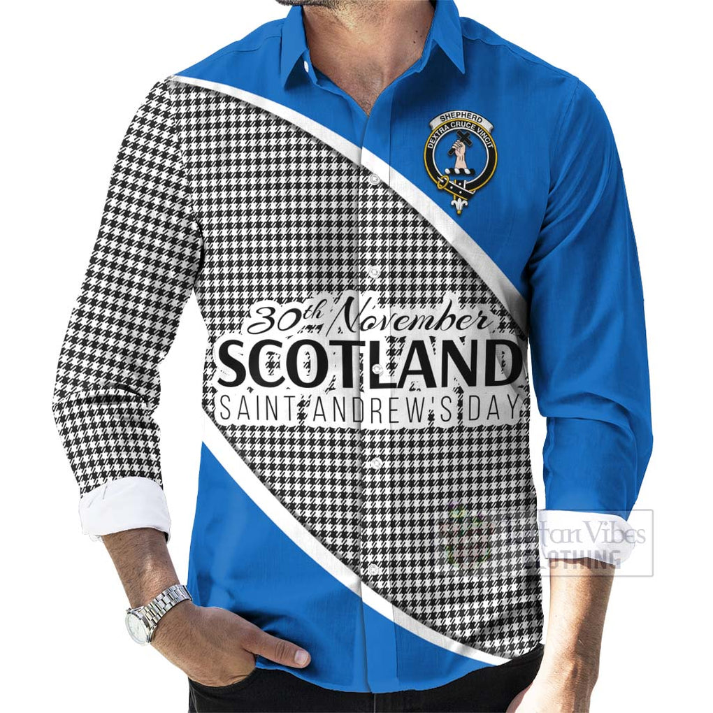 Tartan Vibes Clothing Shepherd Family Crest Tartan Long Sleeve Button Shirt Celebrate Saint Andrew's Day in Style