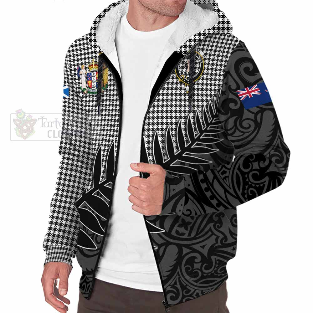 Tartan Vibes Clothing Shepherd Crest Tartan Sherpa Hoodie with New Zealand Silver Fern Half Style