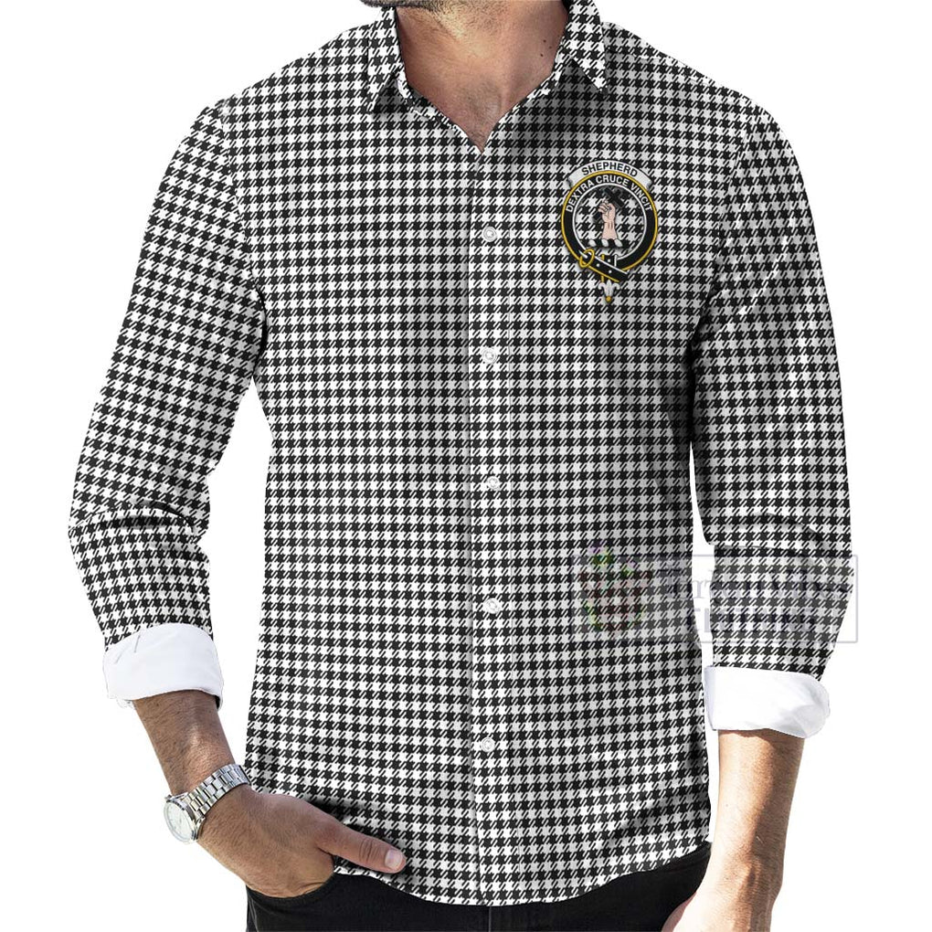 Tartan Vibes Clothing Shepherd Tartan Long Sleeve Button Shirt with Family Crest Celtic Skull Style