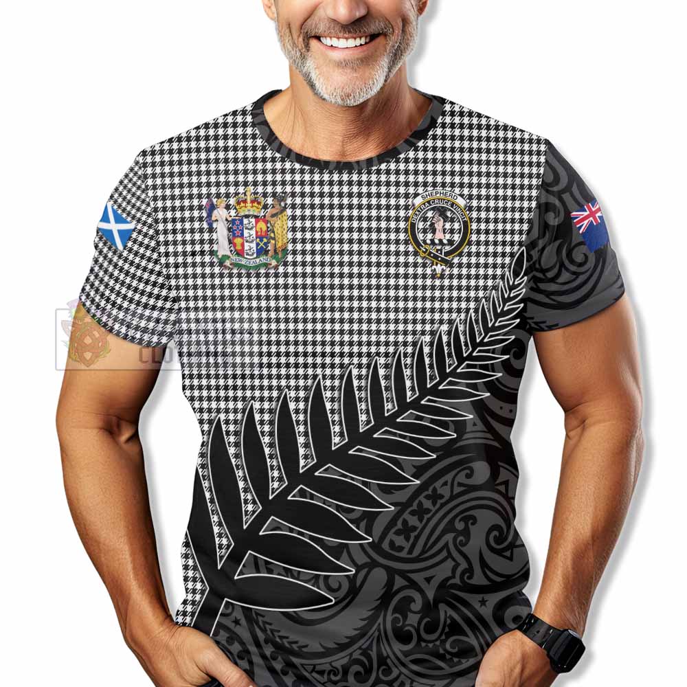 Tartan Vibes Clothing Shepherd Crest Tartan T-Shirt with New Zealand Silver Fern Half Style