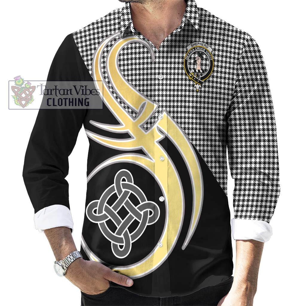 Shepherd Tartan Long Sleeve Button Shirt with Family Crest and Celtic Symbol Style - Tartan Vibes Clothing