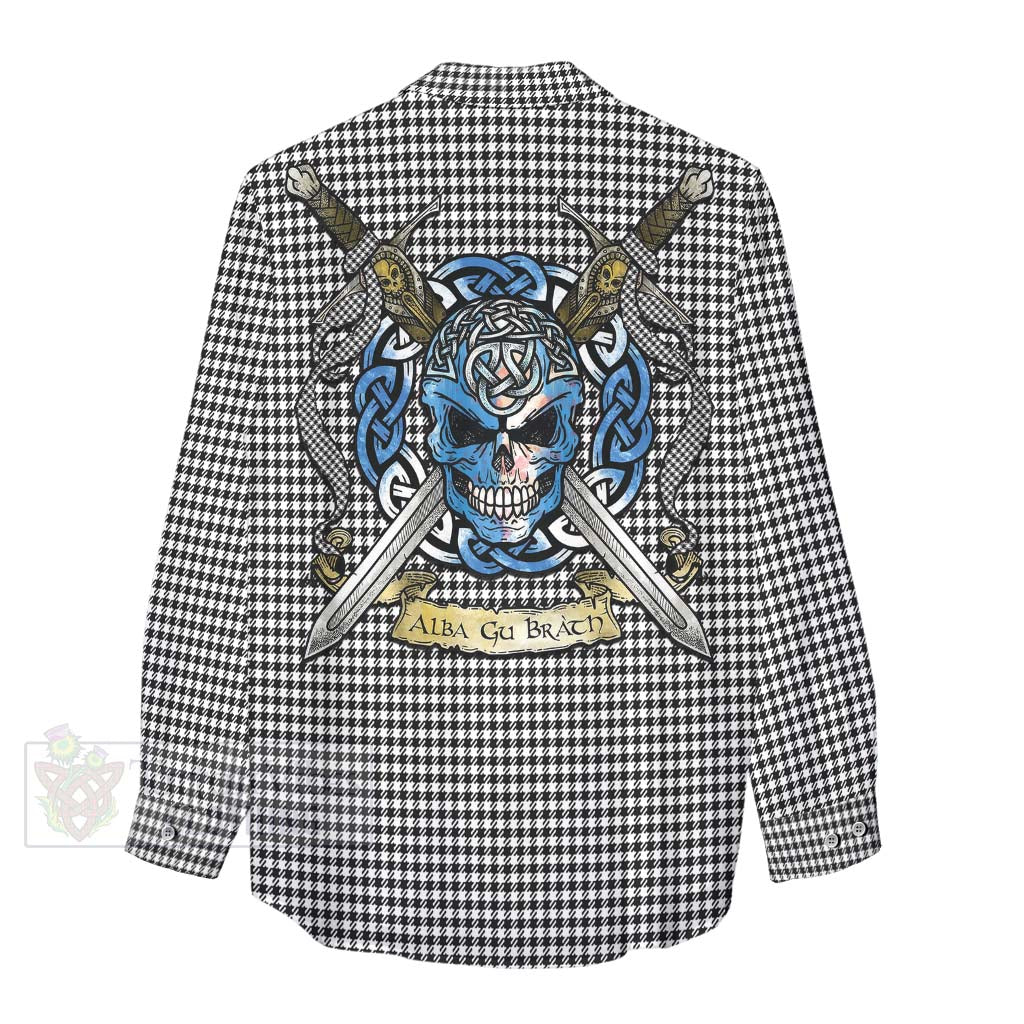 Tartan Vibes Clothing Shepherd Tartan Women's Casual Shirt with Family Crest Celtic Skull Style