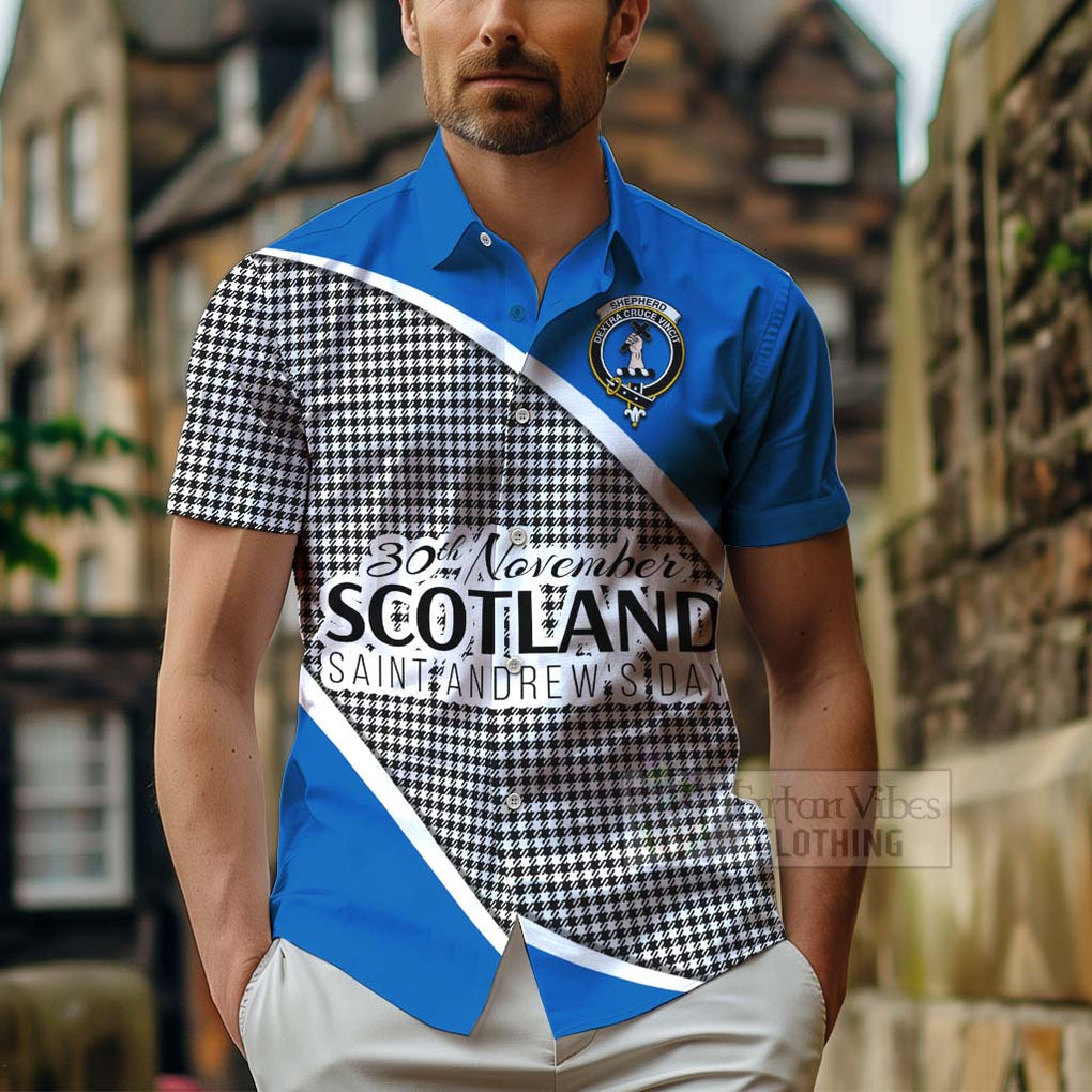 Tartan Vibes Clothing Shepherd Family Crest Tartan Short Sleeve Button Shirt Celebrate Saint Andrew's Day in Style