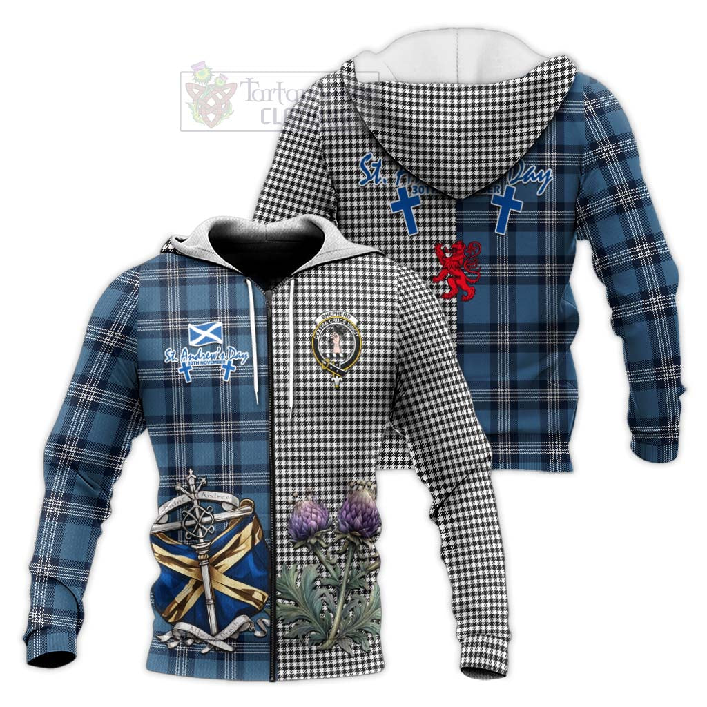 Tartan Vibes Clothing Shepherd Tartan Knitted Hoodie Happy St. Andrew's Day Half Tartan Style