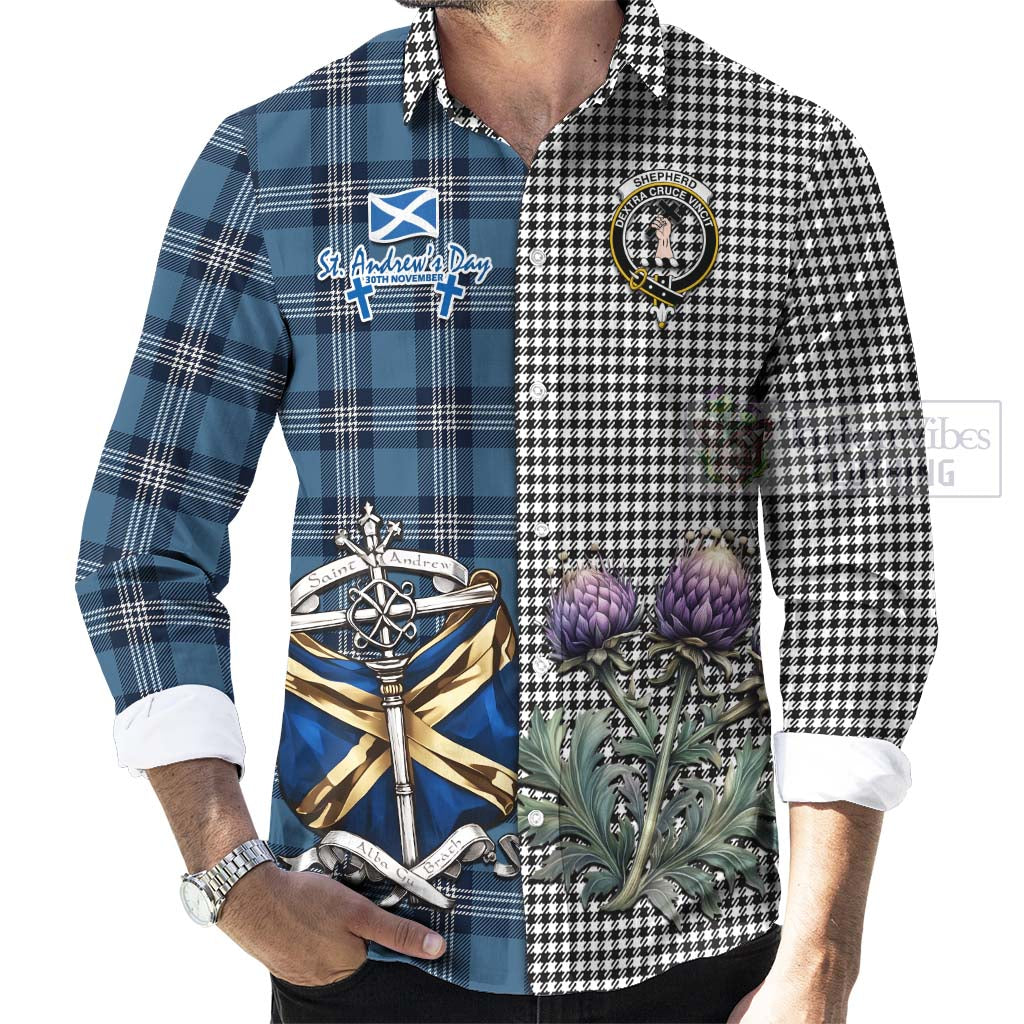 Tartan Vibes Clothing Shepherd Tartan Long Sleeve Button Shirt Happy St. Andrew's Day Half Tartan Style