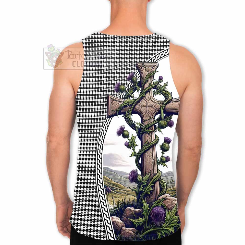 Tartan Vibes Clothing Shepherd Tartan Men's Tank Top with Family Crest and St. Andrew's Cross Accented by Thistle Vines