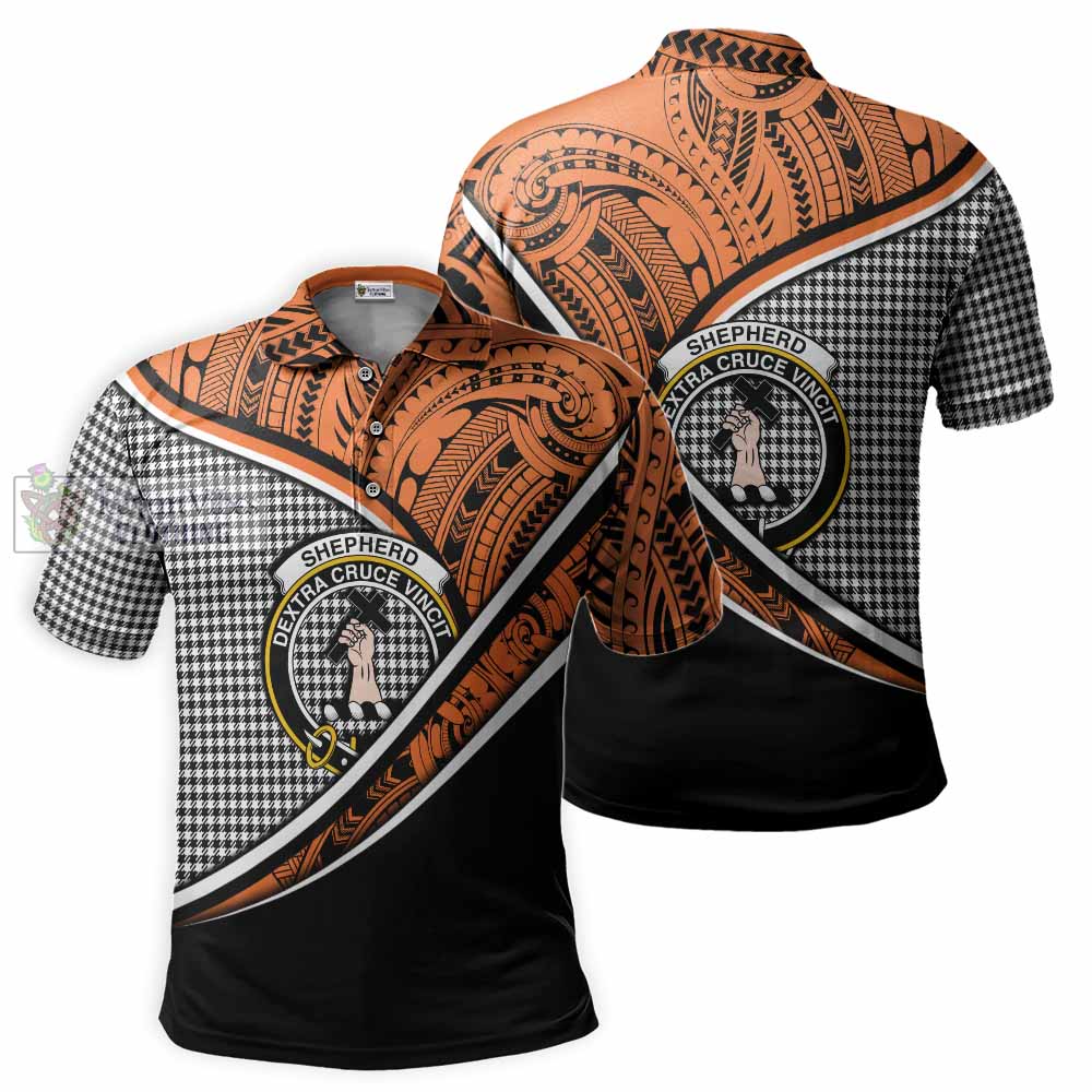 Tartan Vibes Clothing Shepherd Crest Tartan Polo Shirt with Maori Tattoo Style - Orange Version