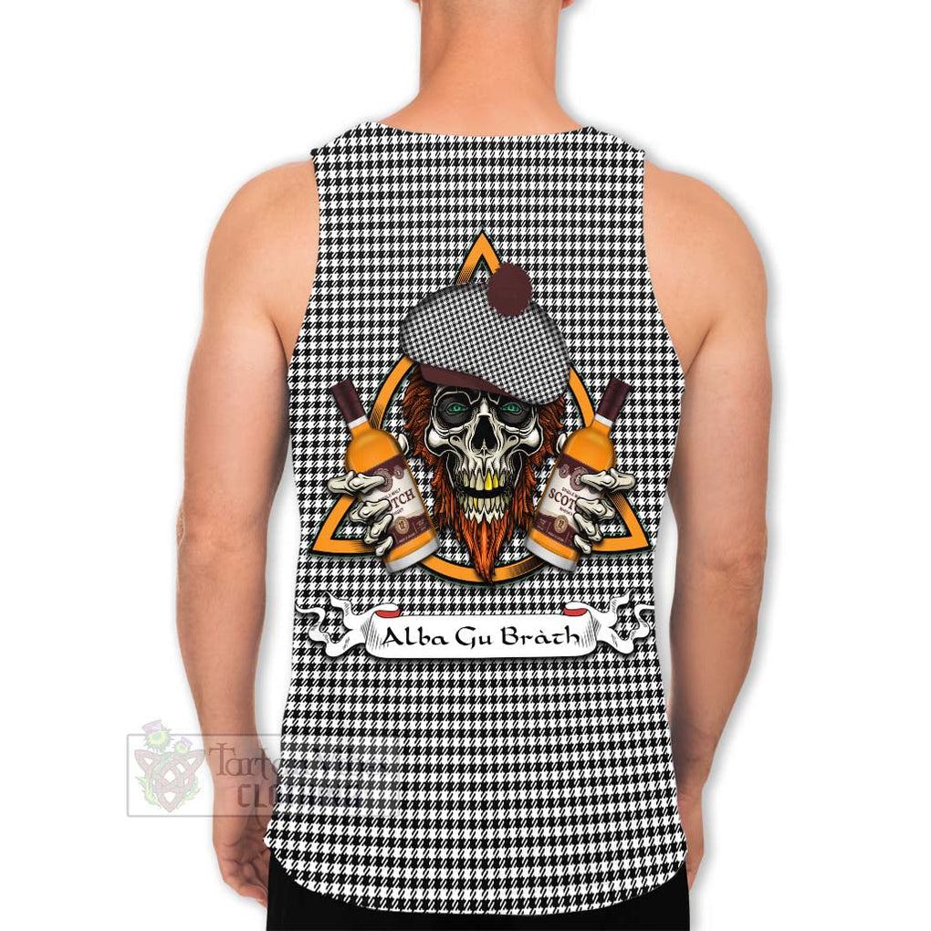 Tartan Vibes Clothing Shepherd Tartan Men's Tank Top with Family Crest and Bearded Skull Holding Bottles of Whiskey