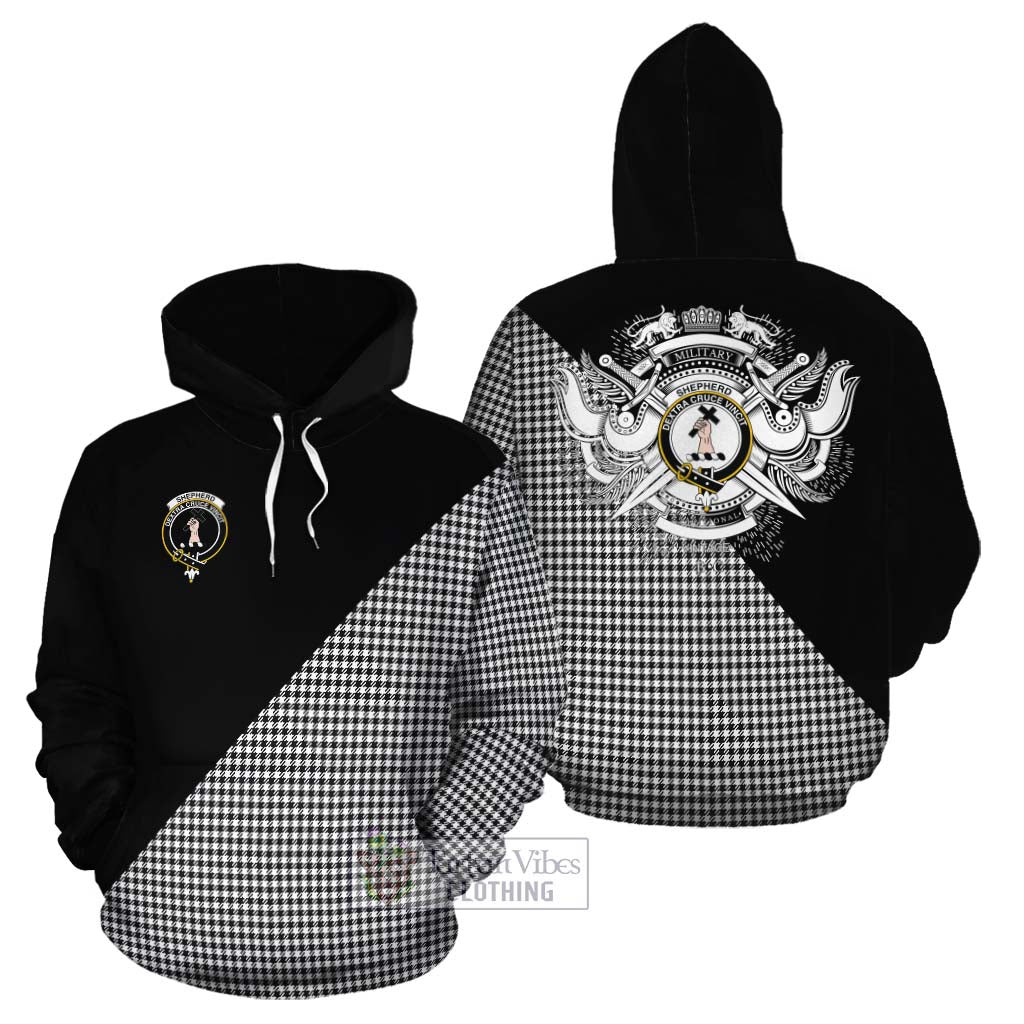 Tartan Vibes Clothing Shepherd Tartan Cotton Hoodie with Family Crest and Military Logo Style