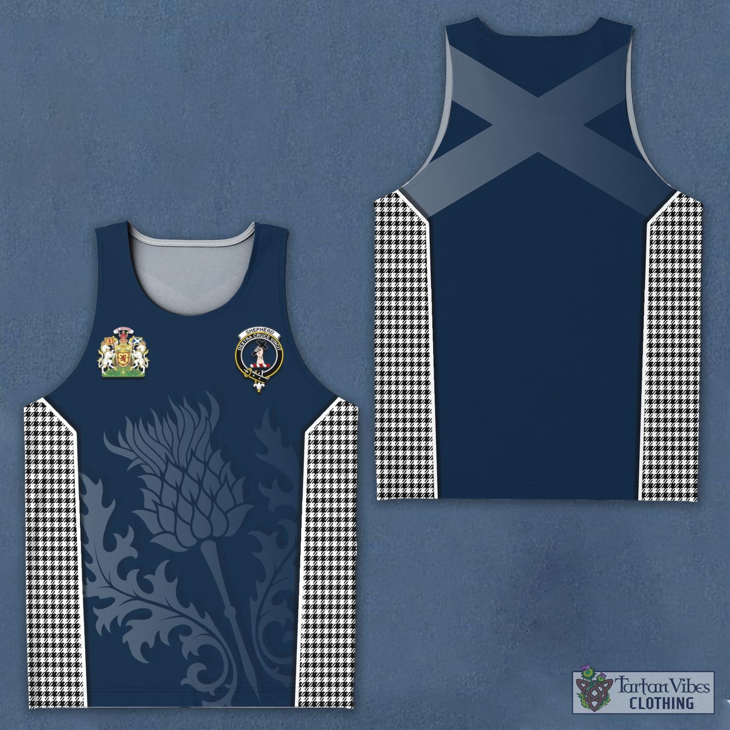 Tartan Vibes Clothing Shepherd Tartan Men's Tanks Top with Family Crest and Scottish Thistle Vibes Sport Style