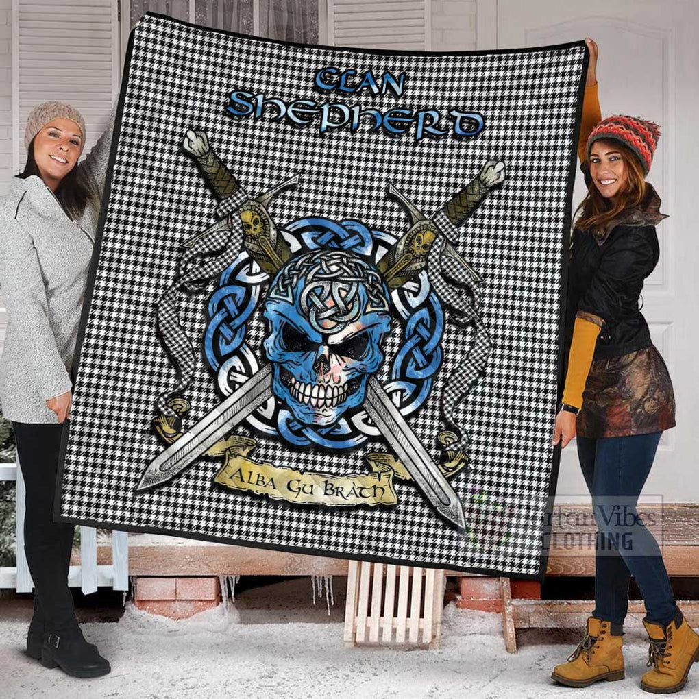 Tartan Vibes Clothing Shepherd Tartan Quilt with Celtic Skull Alba Gu Brath Style