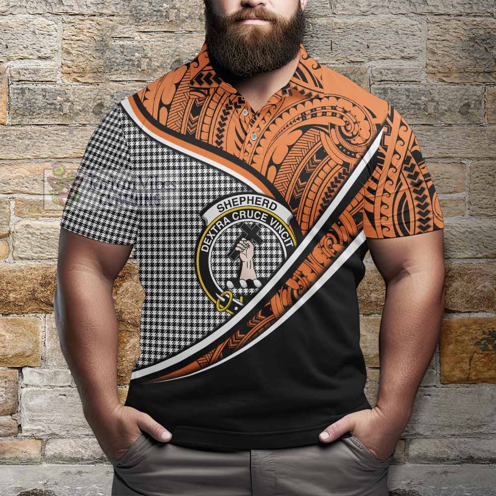 Tartan Vibes Clothing Shepherd Crest Tartan Polo Shirt with Maori Tattoo Style - Orange Version