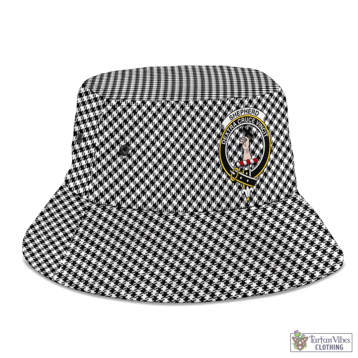 Tartan Vibes Clothing Shepherd Tartan Bucket Hat with Family Crest