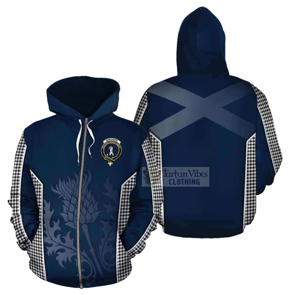 Tartan Vibes Clothing Shepherd Tartan Cotton Hoodie with Family Crest and Scottish Thistle Vibes Sport Style