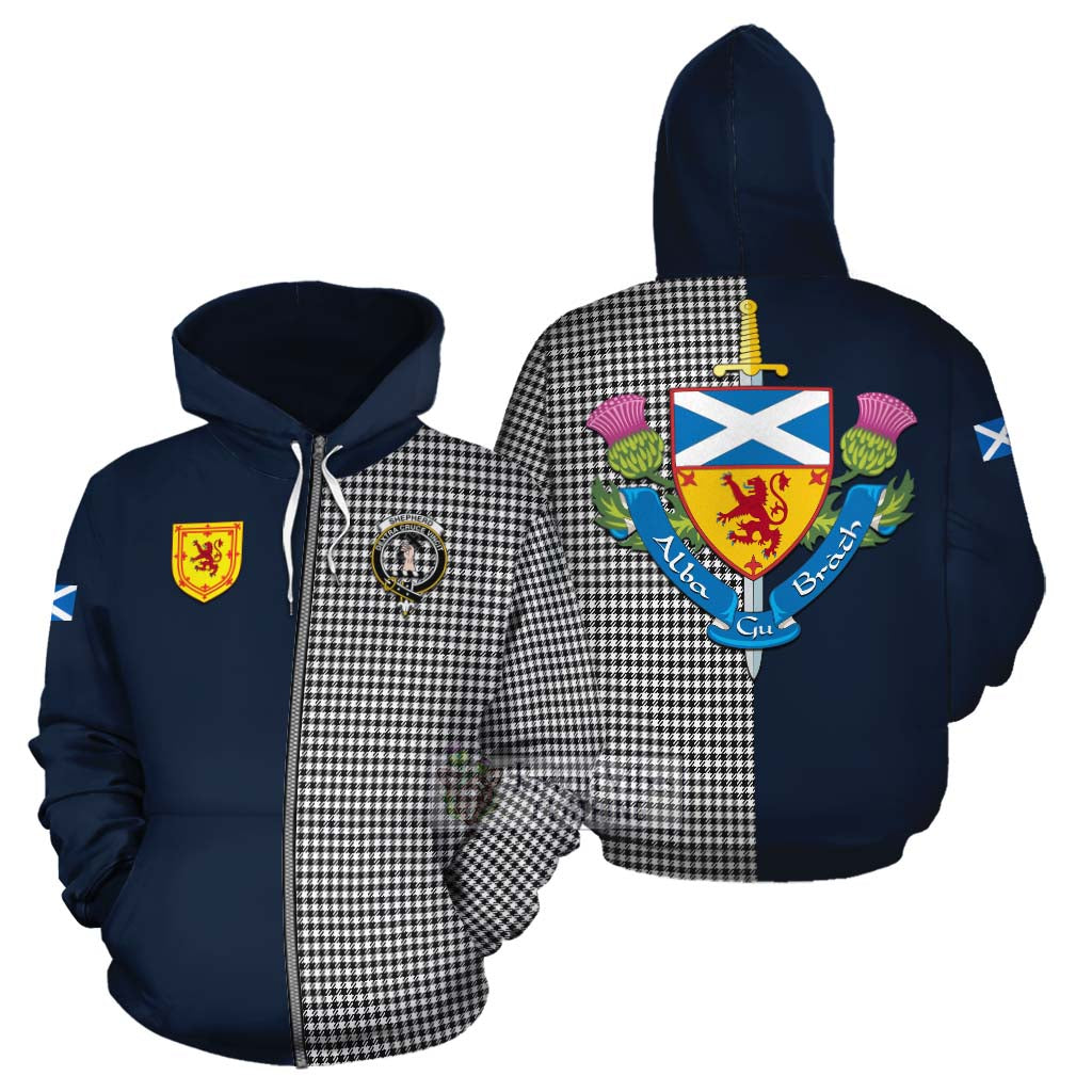 Tartan Vibes Clothing Shepherd Tartan Cotton Hoodie Alba with Scottish Lion Royal Arm Half Style