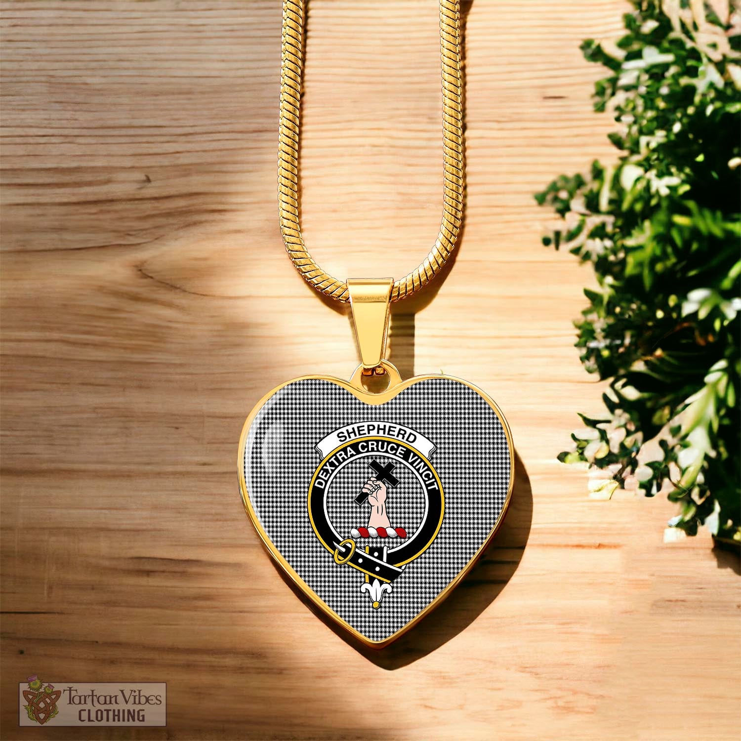 Tartan Vibes Clothing Shepherd Tartan Heart Necklace with Family Crest