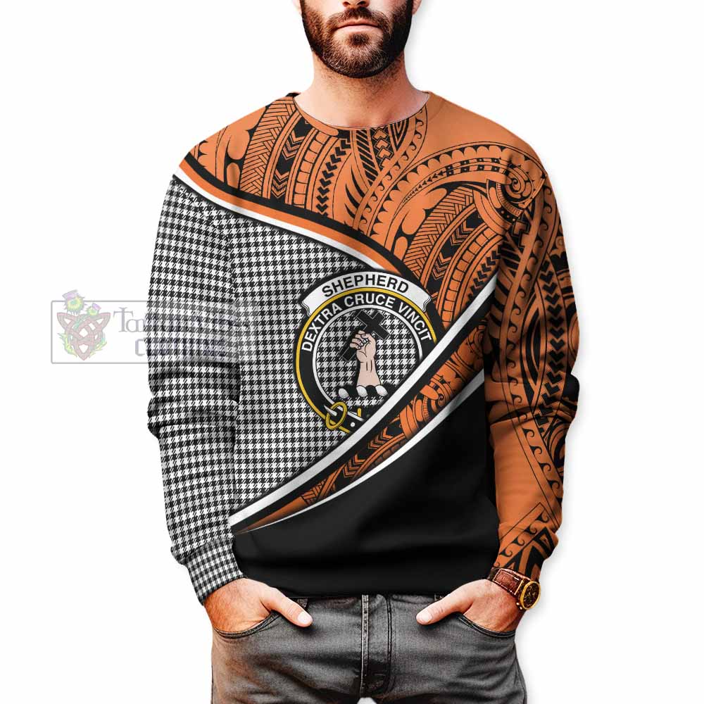 Tartan Vibes Clothing Shepherd Crest Tartan Sweatshirt with Maori Tattoo Style - Orange Version