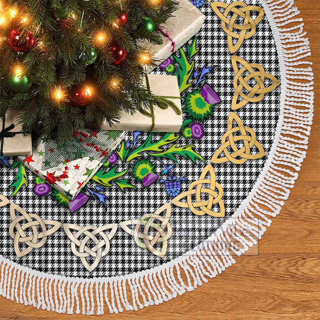 Tartan Vibes Clothing Shepherd Tartan Christmas Tree Skirt with Thistle Celtic Knot Style