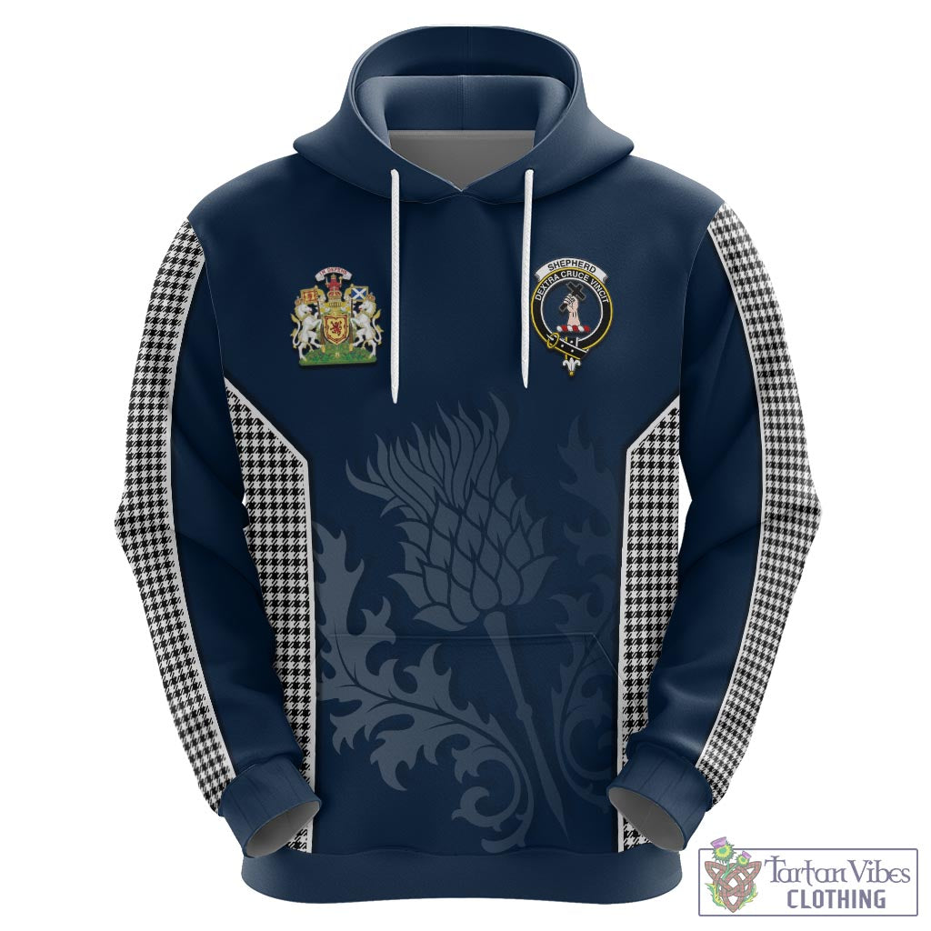 Tartan Vibes Clothing Shepherd Tartan Hoodie with Family Crest and Scottish Thistle Vibes Sport Style