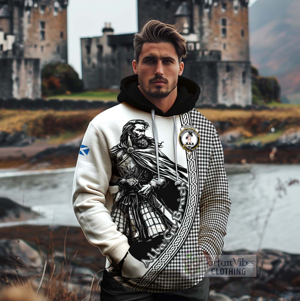 Tartan Vibes Clothing Shepherd Tartan Clan Crest Cotton Hoodie with Highlander Warrior Celtic Style