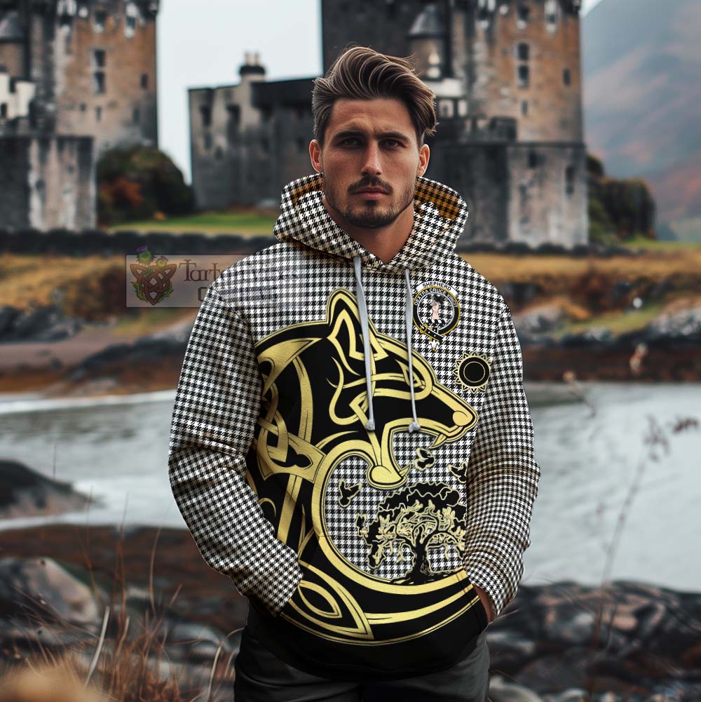 Tartan Vibes Clothing Shepherd Tartan Cotton Hoodie with Family Crest Celtic Wolf Style