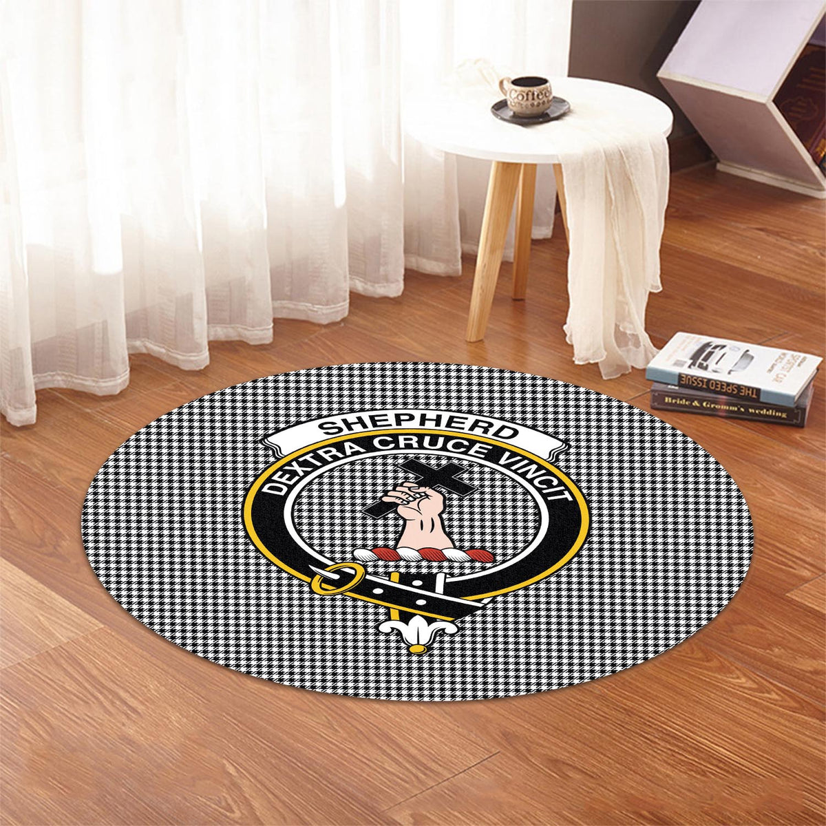 Shepherd Tartan Round Rug with Family Crest - Tartan Vibes Clothing