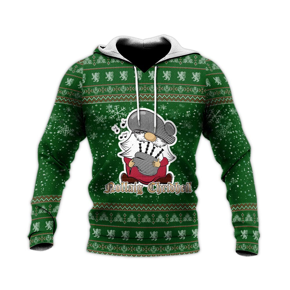 Shepherd Clan Christmas Knitted Hoodie with Funny Gnome Playing Bagpipes - Tartanvibesclothing