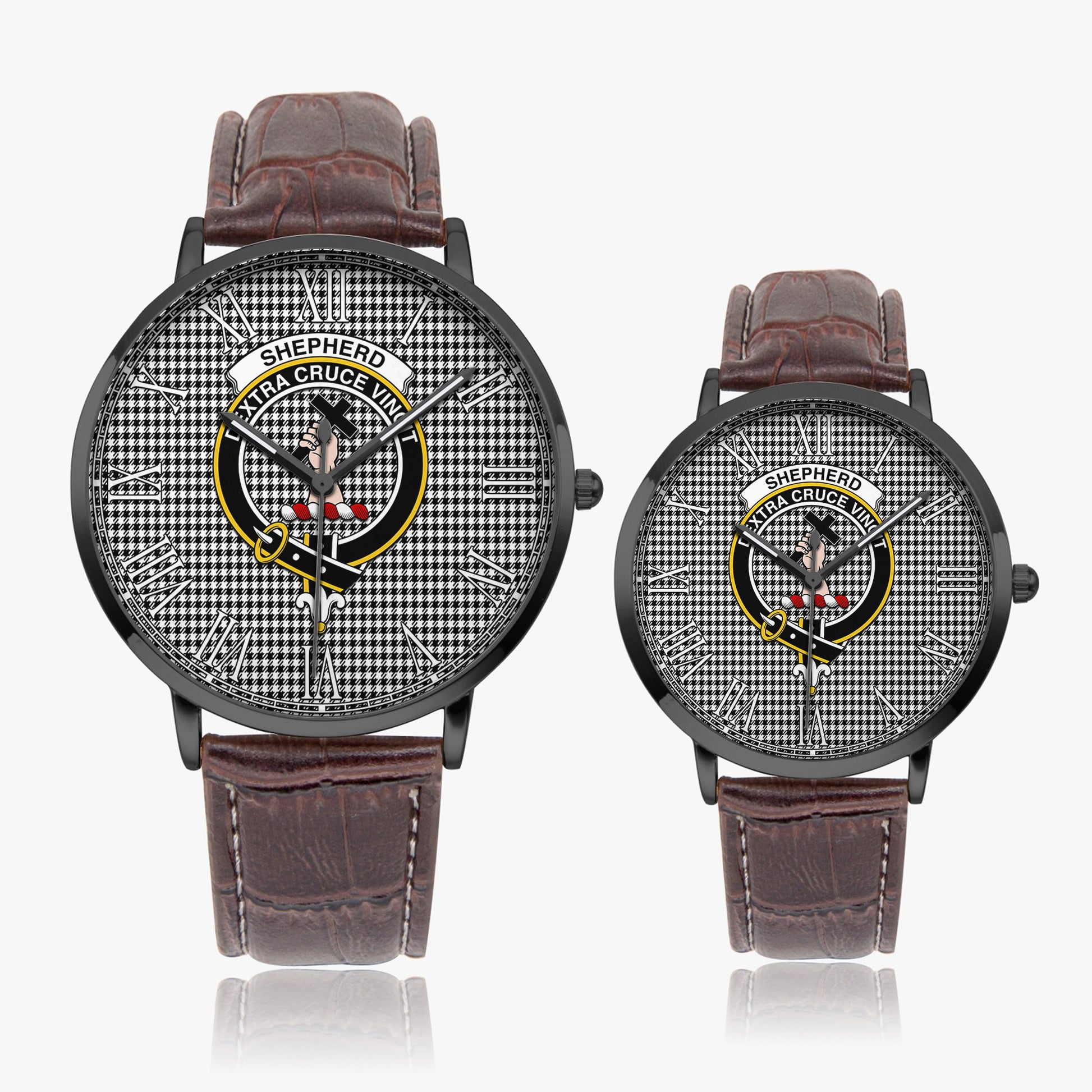 Shepherd Tartan Family Crest Leather Strap Quartz Watch - Tartanvibesclothing