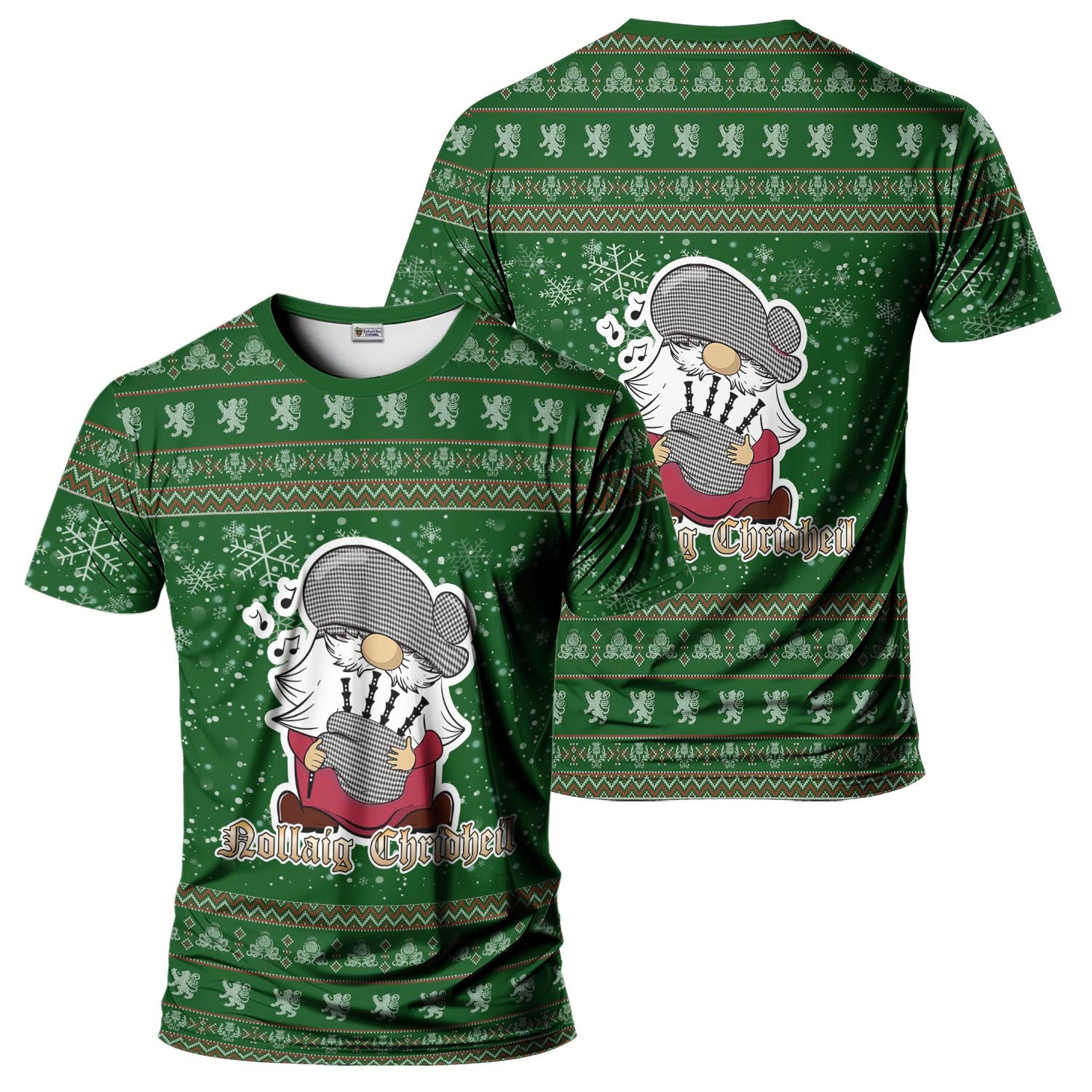 Shepherd Clan Christmas Family T-Shirt with Funny Gnome Playing Bagpipes Men's Shirt Green - Tartanvibesclothing