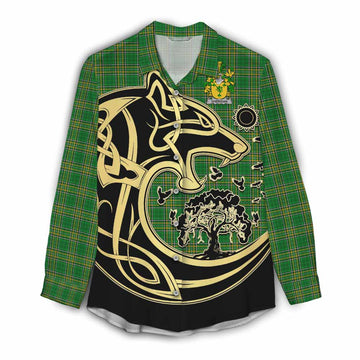 Sheridan Irish Tartan Women's Casual Shirt with Coat of Arms Celtic Wolf Style