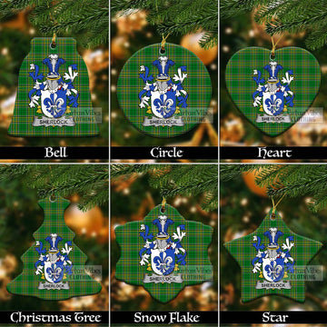 Sherlock Irish Clan Tartan Christmas Ceramic Ornament with Coat of Arms