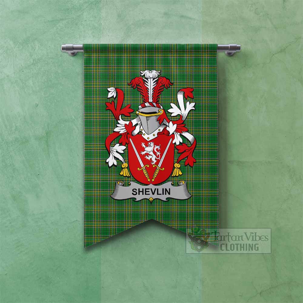 Shevlin Irish Clan Tartan Gonfalon, Tartan Banner with Coat of Arms Fishtail - Tartan Vibes Clothing