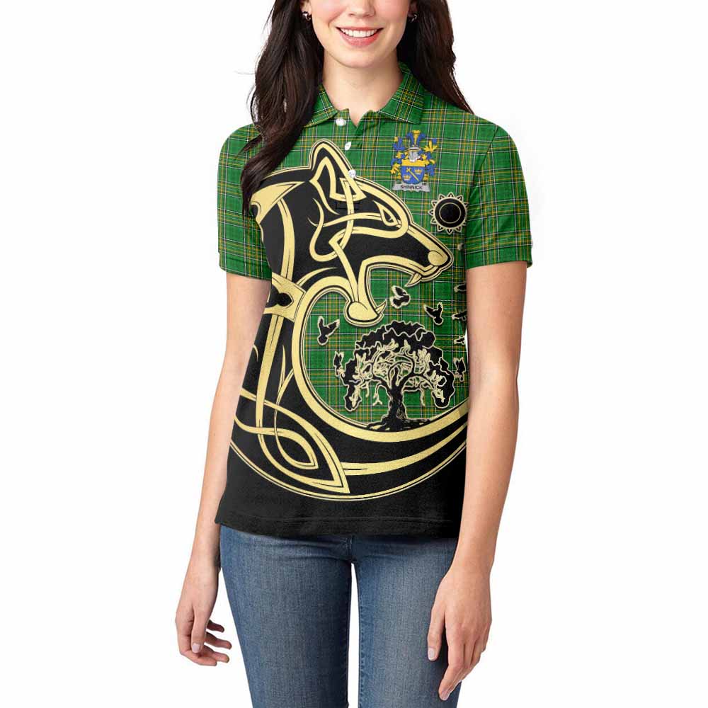 Shinnick Irish Tartan Women's Polo Shirt with Coat of Arms Celtic Wolf Style - Tartan Vibes Clothing