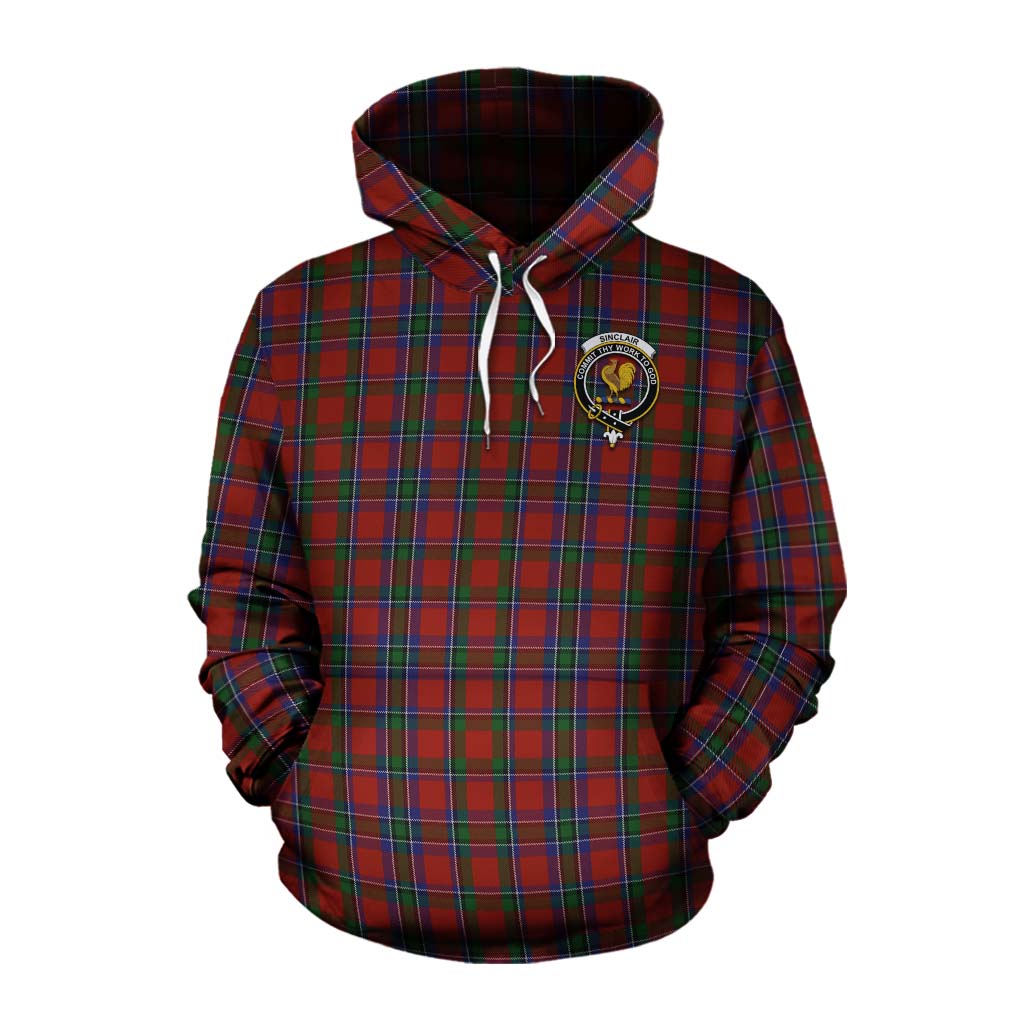 Tartan Vibes Clothing Sinclair Tartan Cotton Hoodie with Family Crest and Bearded Skull Holding Bottles of Whiskey