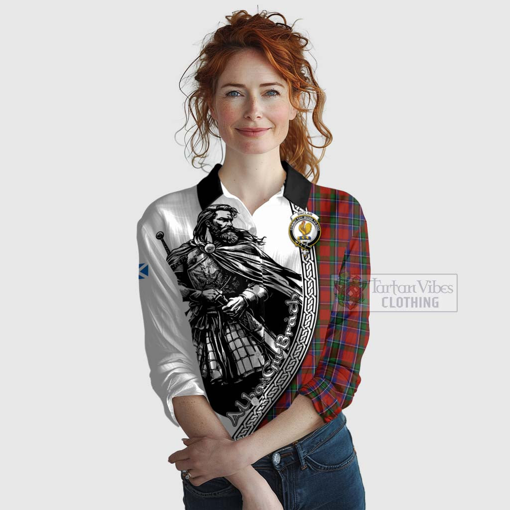 Tartan Vibes Clothing Sinclair Tartan Clan Crest Women's Casual Shirt with Highlander Warrior Celtic Style