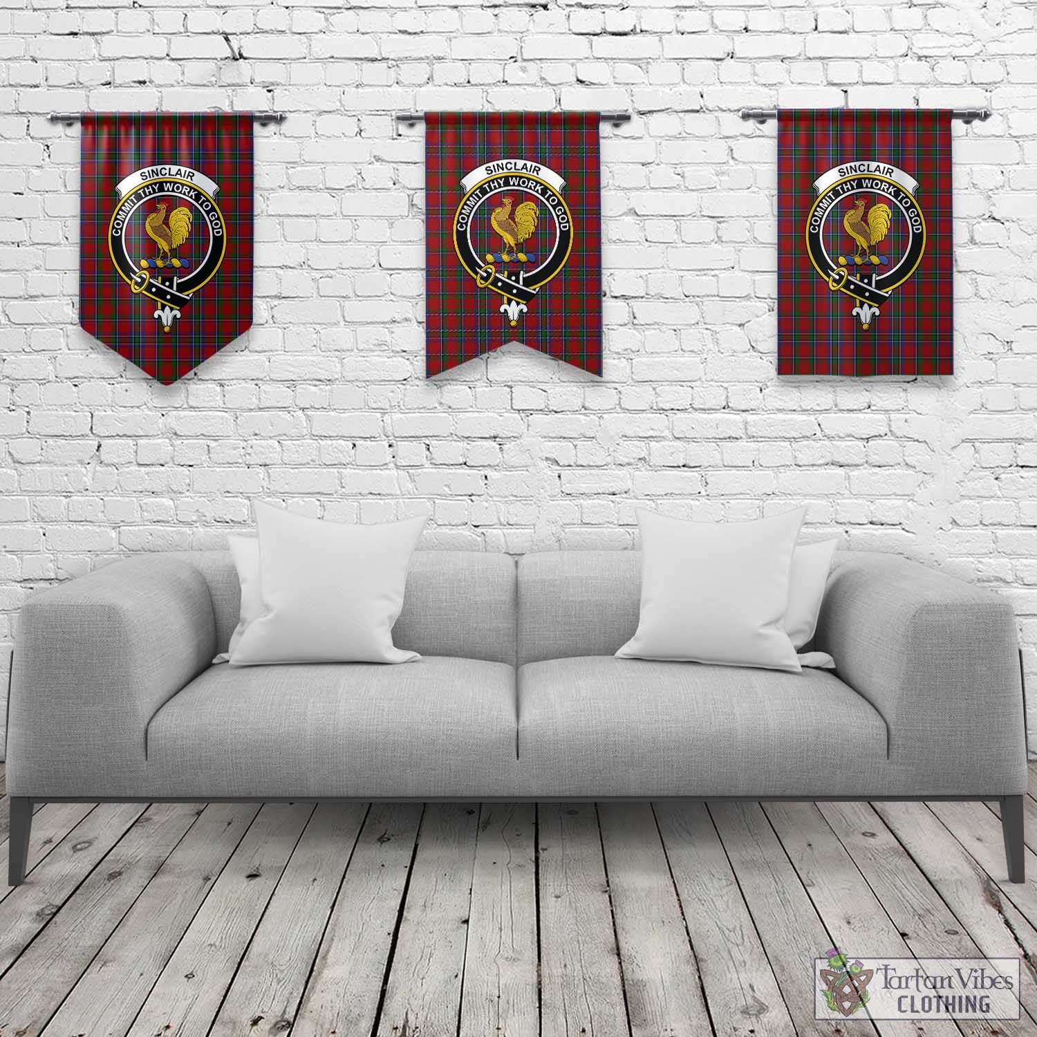 Tartan Vibes Clothing Sinclair Tartan Gonfalon, Tartan Banner with Family Crest