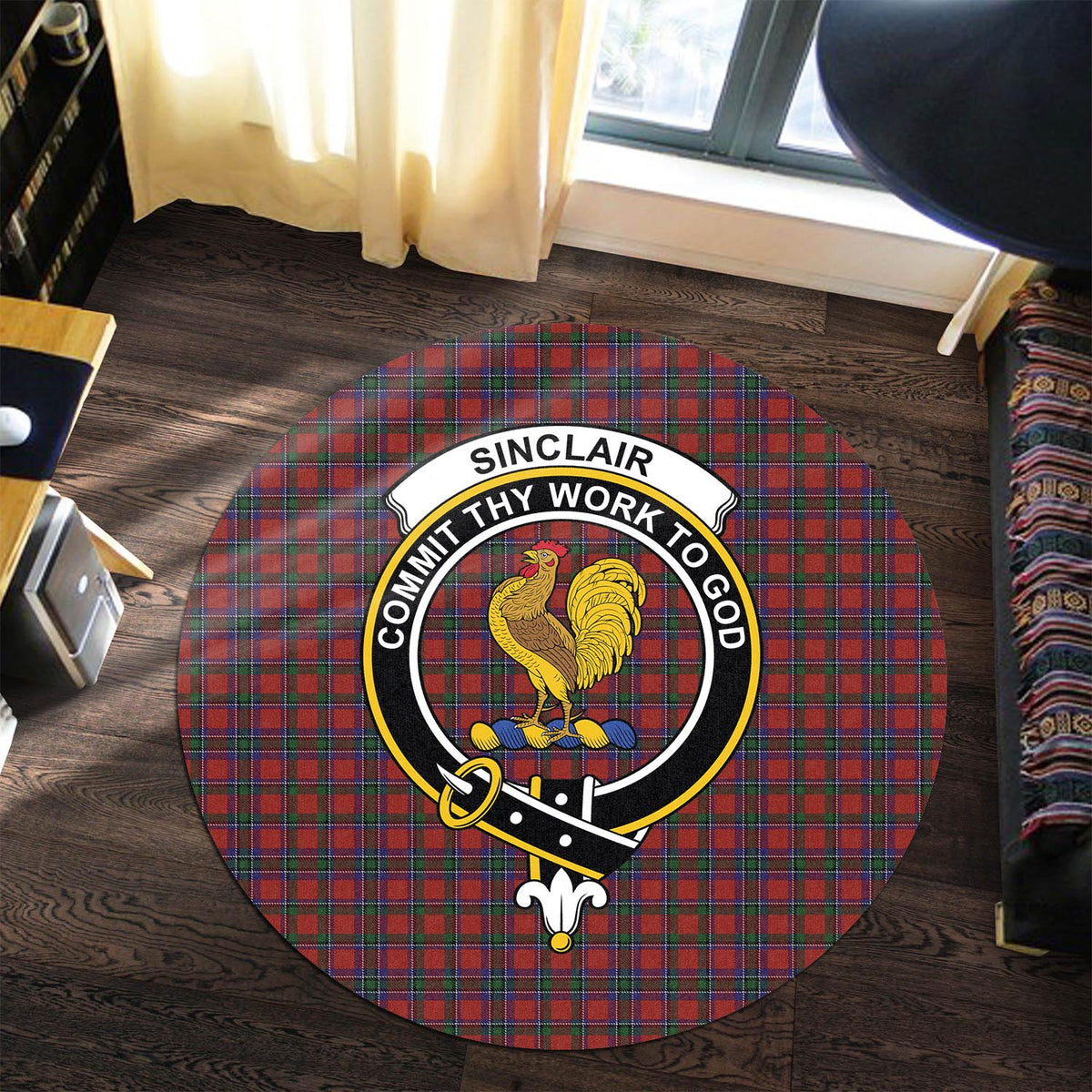 Sinclair Tartan Round Rug with Family Crest Premium Round Rug - Tartan Vibes Clothing