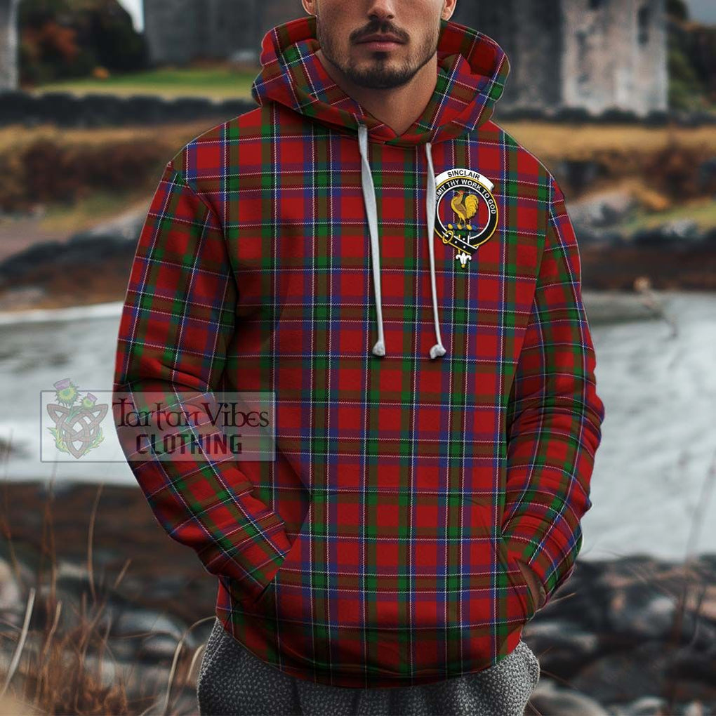 Sinclair Tartan Cotton Hoodie with Family Crest Pullover Hoodie XS - Tartan Vibes Clothing