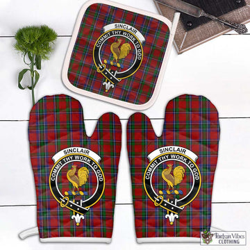 Sinclair Tartan Combo Oven Mitt & Pot-Holder with Family Crest White - Tartan Vibes Clothing