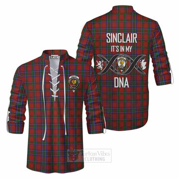 Sinclair Tartan Ghillie Kilt Shirt with Family Crest DNA In Me Style